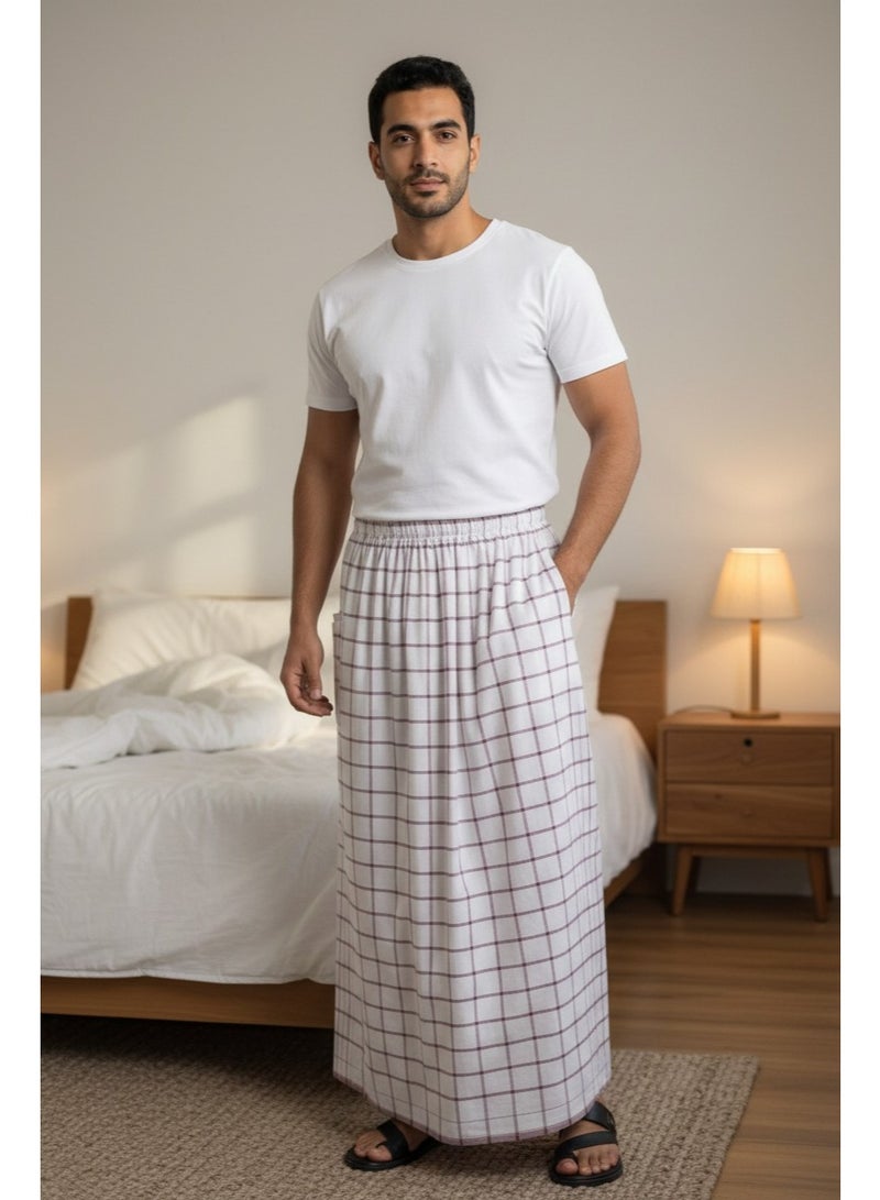 Hero Men's White Izar / Sarong with Elastic Waist & Side Pocket - Comfortable Summer Fouta for Men (Ma'awaz / Suba'iya) - Ideal for Home, Sleep, Athletes, and Prayer - Image 2